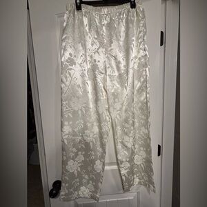Vintage Erika Taylor Intimates White Satin  Floral Women's Pajama Pants, Large